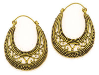 Cargar imagen en el visor de la galería, Ohrringe langgezogen Sichel Punkte Bögen Messing Brass antik golden Tribal Schmuck - chic - net.de
