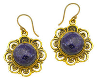Cargar imagen en el visor de la galería, Ohrringe Lapis facettiert Blume Bögen Messing antik golden Tribal 25 mm - chic - net.de
