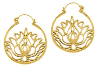 Cargar imagen en el visor de la galería, Ohrringe Lotusblume Kreis Rand Messing Brass antik golden Tribal Schmuck - chic - net.de
