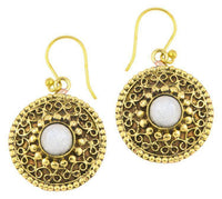 Cargar imagen en el visor de la galería, Ohrringe Mondstein Kreise rund Spiralbögen Messing antik golden Tribal 22 mm - chic - net.de
