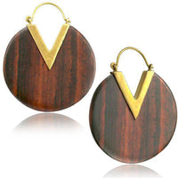 Load image into Gallery viewer, Ohrringe Narra Holz Brass Bügel gold rund Zacke braun - chic - net.de
