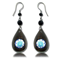 Cargar imagen en el visor de la galería, Ohrringe Narra Holz Murmel grün Kreise Tropfen dick Edelstahl Perlen Ohrhänger Tribal - chic - net.de
