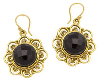 Cargar imagen en el visor de la galería, Ohrringe Onyx facettiert Blume Bögen Messing antik golden Tribal 25 mm - chic - net.de
