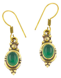Cargar imagen en el visor de la galería, Ohrringe oval Onyx grün Punkte Dreiecke Messing Brass antik golden Tribal Ohrhänger - chic - net.de

