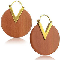 Load image into Gallery viewer, Ohrringe Sawo Holz Brass Bügel gold rund Zacke braun - chic - net.de
