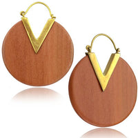 Load image into Gallery viewer, Ohrringe Sawo Holz Brass Bügel gold rund Zacke braun - chic - net.de
