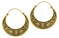 Cargar imagen en el visor de la galería, Ohrringe Sichel Pünktchen Spiralen Messing Brass antik golden Tribal Schmuck - chic - net.de
