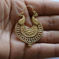 Cargar imagen en el visor de la galería, Ohrringe Spiralbögen Blume Bögen Punkte Messing antik golden Tribal Brass Schmuck - chic - net.de
