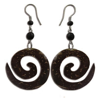 Load image into Gallery viewer, Ohrringe Spirale Kokosholz dunkelbraun, Maserung hellbraun Ohrhänger Edelstahl - chic - net.de
