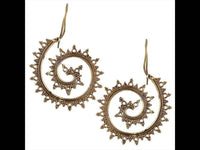 Cargar imagen en el visor de la galería, Ohrringe Spirale Kreise Pyramiden Rinne Messing antik golden Tribal Brass Ohrhänger - chic - net.de
