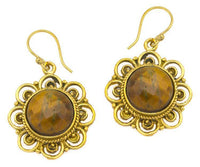 Cargar imagen en el visor de la galería, Ohrringe Tigerauge facettiert Blume Bögen Messing antik golden Tribal 25 mm - chic - net.de
