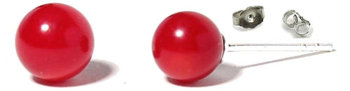 Ohrstecker 8 mm Ø Rot Koralle 925er Sterlingsilber Perle Korallenohrstecker Silberohrstecker - chic - net.de