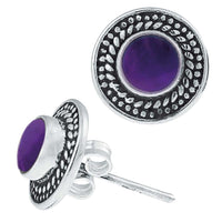 Load image into Gallery viewer, Ohrstecker Amethyst rund Scheibe Kranz 10 mm Ø 925er Sterling Silber oxidiert - chic - net.de
