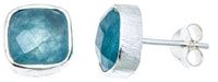 Load image into Gallery viewer, Ohrstecker Aqua Calcit Quadrat 8 mm 925er Sterlingsilber facettiert Rillen Rand - chic - net.de
