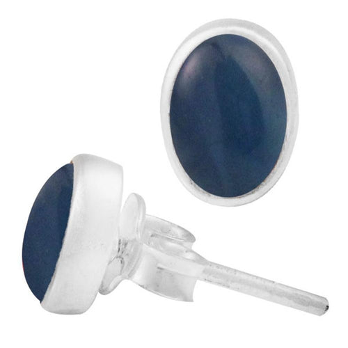 Ohrstecker Chalzedon blau oval 8 mm 925er Sterling Silber Rand Stein Silberohrstecker - chic - net.de