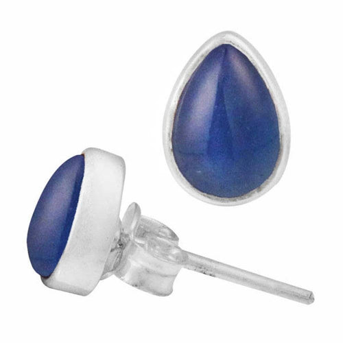 Ohrstecker Chalzedon blau Tropfen 8 mm 925er Sterling Silber Rand Stein Silberohrstecker - chic - net.de