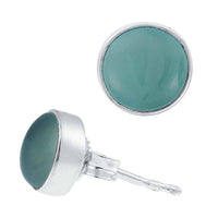 Load image into Gallery viewer, Ohrstecker Chalzedon hellblau rund 6 mm 925er Sterling Silber Rand Stein Silberohrstecker - chic - net.de
