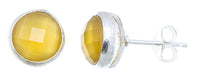 Load image into Gallery viewer, Ohrstecker Citrin rund 8 mm Rand 925er Sterlingsilber gebürstet facettiert gelb - chic - net.de

