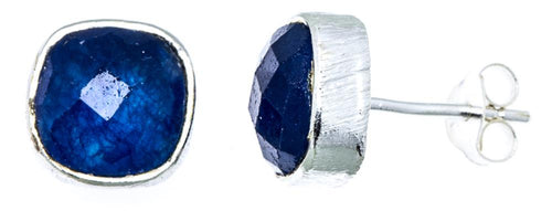 Ohrstecker dunkelblau Calcit Quadrat 8 mm 925er Sterlingsilber facettiert Rillen Rand - chic - net.de