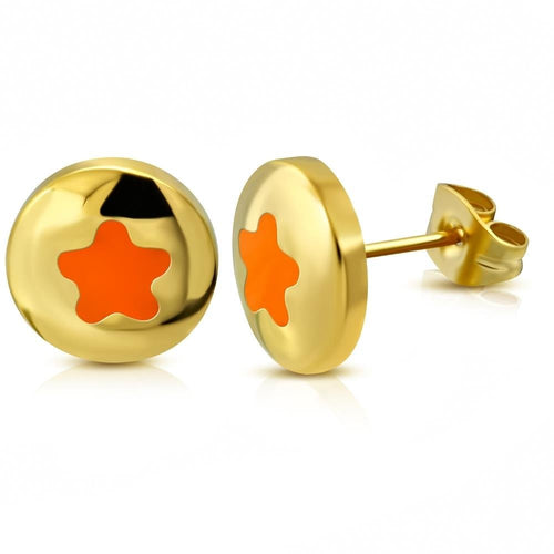 Ohrstecker Edelstahl Emaille gold orange Stern rund - chic - net.de