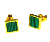 Load image into Gallery viewer, Ohrstecker Edelstahl Gold PVD Malachit eckig 8mm - chic - net.de
