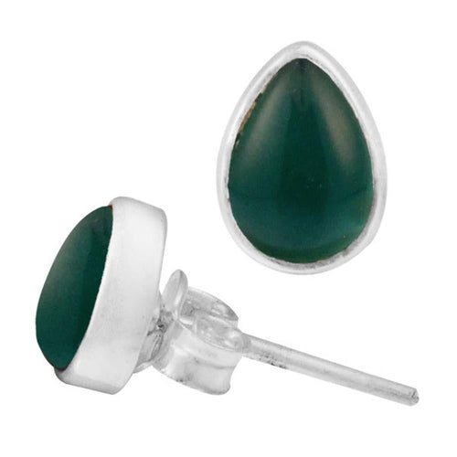 Ohrstecker Jade grün Tropfen 8 mm 925er Sterling Silber Rand Stein Silberohrstecker - chic - net.de