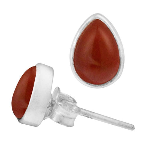 Ohrstecker Karneol rot Tropfen 8 mm 925er Sterling Silber Rand Stein Silberohrstecker - chic - net.de