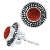 Load image into Gallery viewer, Ohrstecker Karneol rund Scheibe Kranz 10 mm Ø 925er Sterling Silber oxidiert - chic - net.de

