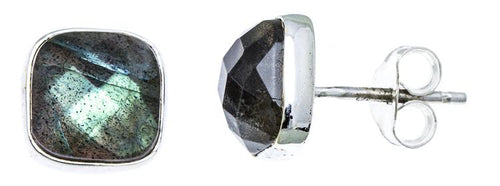Ohrstecker Labradorit Quadrat 8 mm 925er Sterlingsilber Rand facettiert gewölbt bunt grau - chic - net.de