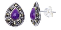 Load image into Gallery viewer, Ohrstecker lila Tropfen Stein silber Rand 8 mm silber Steine eingefasst 925er Sterlingsilber - chic - net.de
