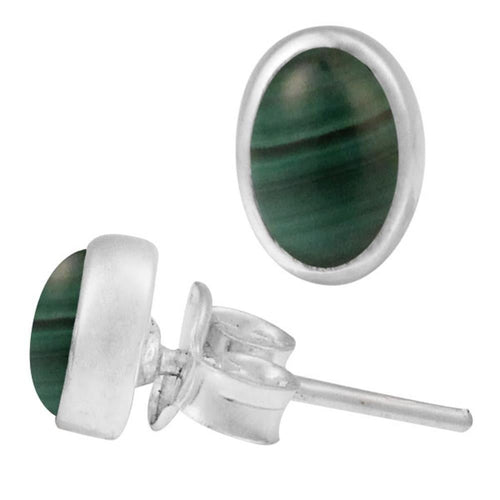 Ohrstecker Malachit grün oval 6 mm 925er Sterling Silber Rand Stein Silberohrstecker - chic - net.de