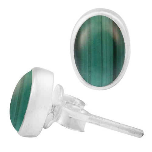 Ohrstecker Malachit grün oval 8 mm 925er Sterling Silber Rand Stein Silberohrstecker - chic - net.de