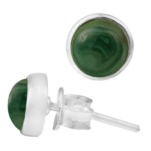 Ohrstecker Malachit grün rund 6 mm 925er Sterling Silber Rand Stein Silberohrstecker - chic - net.de