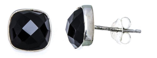 Ohrstecker Onyx Quadrat 8 mm 925er Sterlingsilber Rand facettiert schwarz gewölbt - chic - net.de