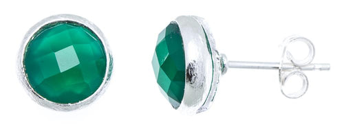 Ohrstecker Onyx rund 8 mm Rand 925er Sterlingsilber gebürstet facettiert grün - chic - net.de
