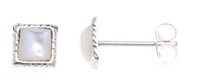 Load image into Gallery viewer, Ohrstecker Perlmutt Quadrat 6 mm Seilrand 925er Sterlingsilber weiß unisex - chic - net.de
