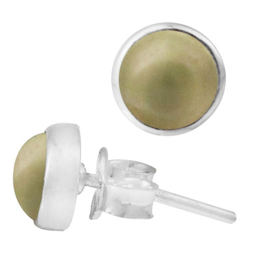 Ohrstecker Prehnit grün rund 6 mm 925er Sterling Silber Rand Stein Silberohrstecker - chic - net.de