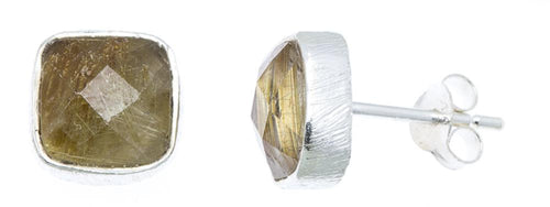 Ohrstecker Rutilquarz Quadrat 8 mm 925er Sterlingsilber facettiert Rillen Rand - chic - net.de