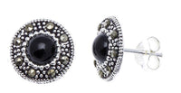 Load image into Gallery viewer, Ohrstecker, schwarz, rund, silber Rand 8 mm Ø, silber Steine eingefasst, 925er Sterlingsilber - chic - net.de
