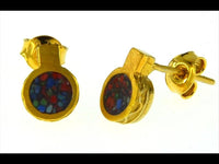 Load image into Gallery viewer, Ohrstecker Silber 925 vergoldet crushed Stein Mix rund - chic - net.de
