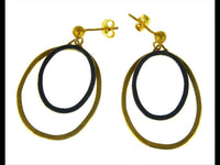 Cargar imagen en el visor de la galería, Ohrstecker Silber 925 vergoldet Ellipsen gold schwarz - chic - net.de
