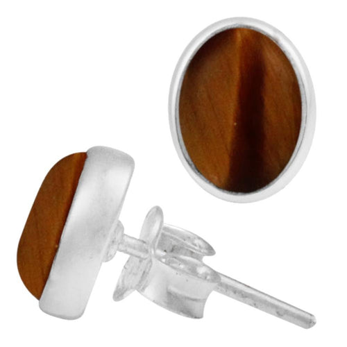Ohrstecker Tigerauge braun oval 10 mm 925er Sterling Silber Rand Stein Silberohrstecker - chic - net.de