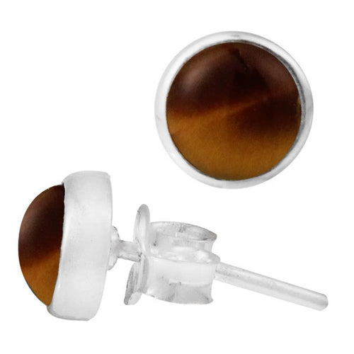Ohrstecker Tigerauge braun rund 6 mm 925er Sterling Silber Rand Stein Silberohrstecker - chic - net.de