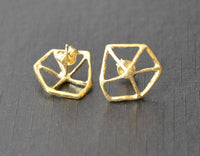 Load image into Gallery viewer, Ohrstecker vergoldet 925 Silber Gitter Wabe erhöht - chic - net.de
