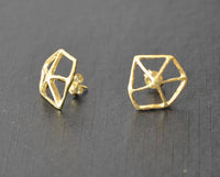 Load image into Gallery viewer, Ohrstecker vergoldet 925 Silber Gitter Wabe erhöht - chic - net.de
