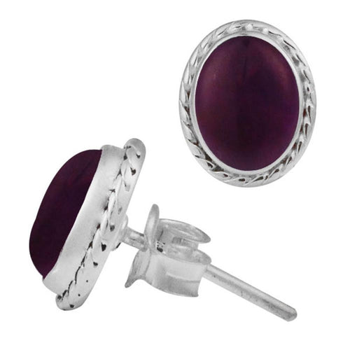 Ohrstecker Zopf Rand Amethyst oval 10 mm 925er Sterling Silber Stein Silberohrstecker - chic - net.de