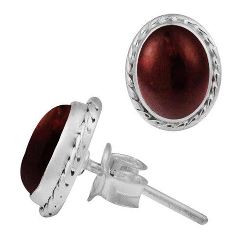 Ohrstecker Zopf Rand Granat oval 10 mm 925er Sterling Silber Stein Silberohrstecker - chic - net.de