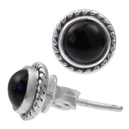 Ohrstecker Zopf Rand Onyx schwarz rund 8 mm 925er Sterling Silber Stein Silberohrstecker - chic - net.de