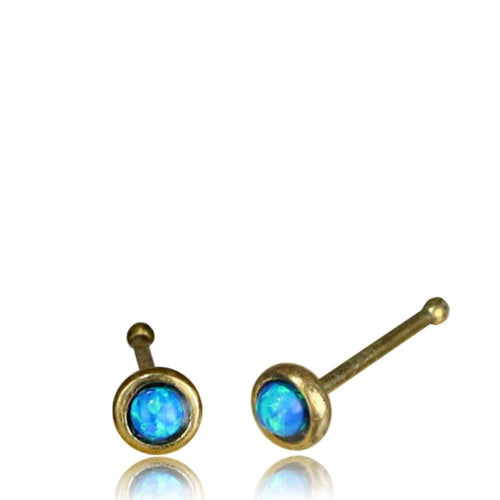 Opal blau Nasenstecker Nostril Tragus antik golden Messing rund 8 mm lang - chic - net.de