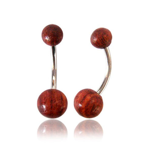 Organic Bauchnabelpiercing Tamarinden Holz 2 Kugeln Bananenpiercing Edelstahl braun - chic - net.de